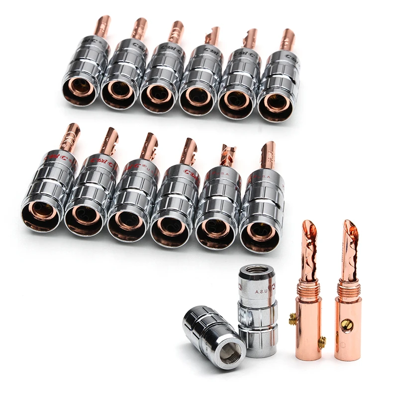 

YT 12pcs Nakamichi 24K Gold Plated Copper 4mm Banana Plug Jack Male Speaker Cable Connectors Hallow Banana Plugs Connector