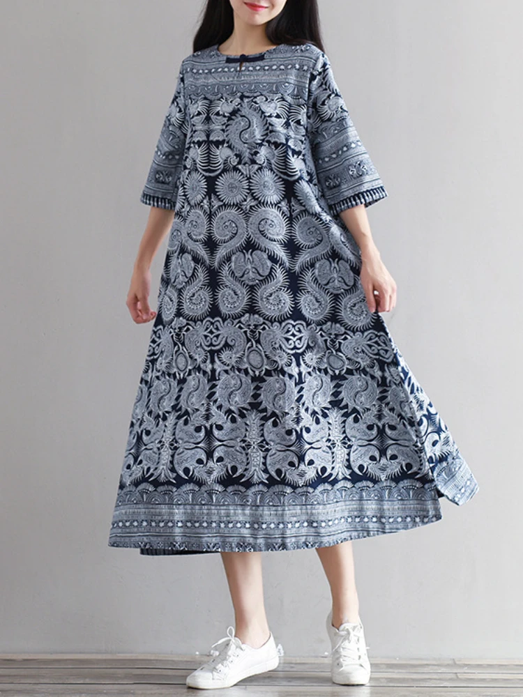 2022 Summer New Cotton and Linen Dress Long Ethnic Style Women's Robe Retro Buckle Printing Loose Literary Skirt Dresses Women
2022 Summer New Cotton and Linen Dress Long Ethnic Style Women's Robe Retro Buckle Printing Loose Literary Skirt Dresses Women