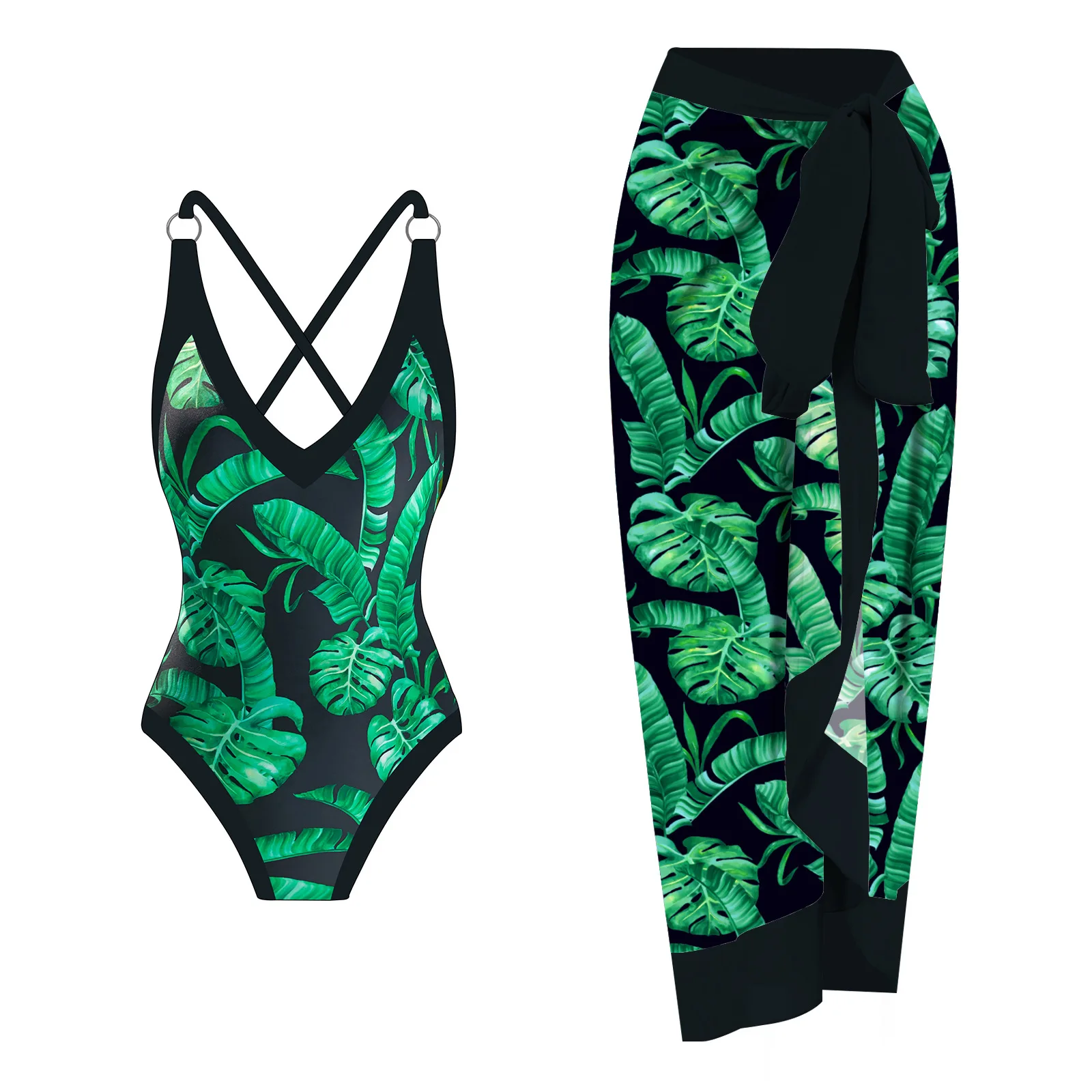 Women Swimsuit Crisscross Back Thin Strap Plant Print One-piece Swimsuit with Cover-up
Women Swimsuit Crisscross Back Thin Strap Plant Print One-piece Swimsuit with Cover-up
