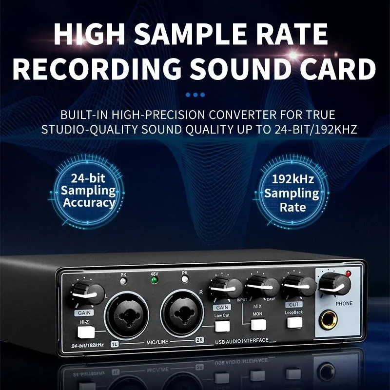 

Audio Interface Depusheng MD22 USB 3.0 Sound Card with Monitoring Electric Guitar Live Recording For Studio Singing Micro