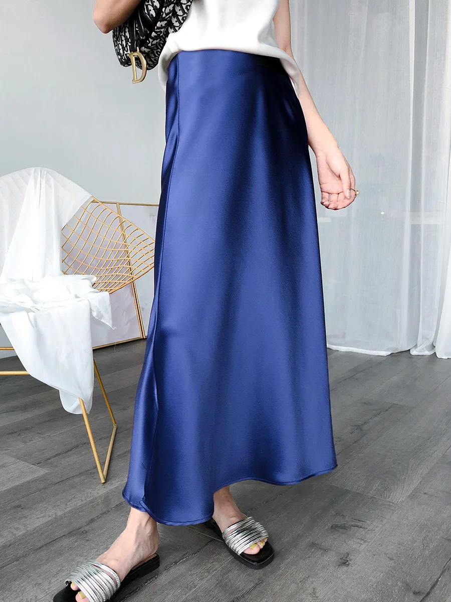 

Юбка Женская атласная средней длины, элегантная Простая Офисная длинная трапециевидная юбка с завышенной талией в Корейском стиле, модная миди