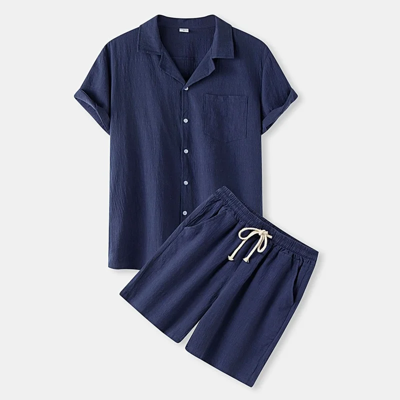 2022 Menswear Set Summer New Solid Color Short Sleeve Shirt Shorts Men's Cotton Suit And Casual Linen
2022 Menswear Set Summer New Solid Color Short Sleeve Shirt Shorts Men's Cotton Suit And Casual Linen