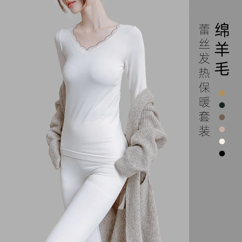 Sheep Wool Thermal Underwear Women Lace V-neck Thin Section Slim-fit Long Johns Suit Bottoming Thermal Clothing Inner Wears
Sheep Wool Thermal Underwear Women Lace V-neck Thin Section Slim-fit Long Johns Suit Bottoming Thermal Clothing Inner Wears