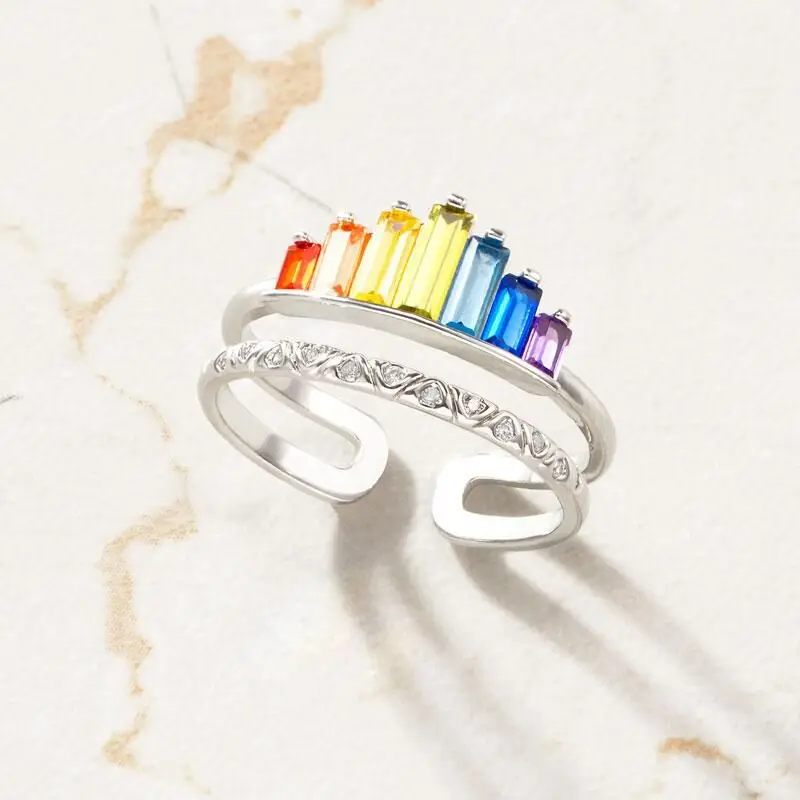Romantic Zircon Rainbow Rings for Women Girls Multicolor Crystal Open Adjustable Finger Rings Weeding Engagement Ring Jewelry
Romantic Zircon Rainbow Rings for Women Girls Multicolor Crystal Open Adjustable Finger Rings Weeding Engagement Ring Jewelry