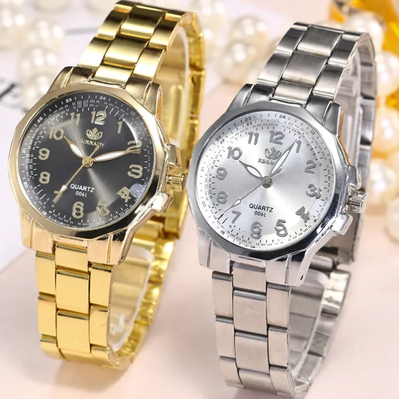 

Часы наручные женские кварцевые, креативные цифровые, с браслетом из сплава, золотистые