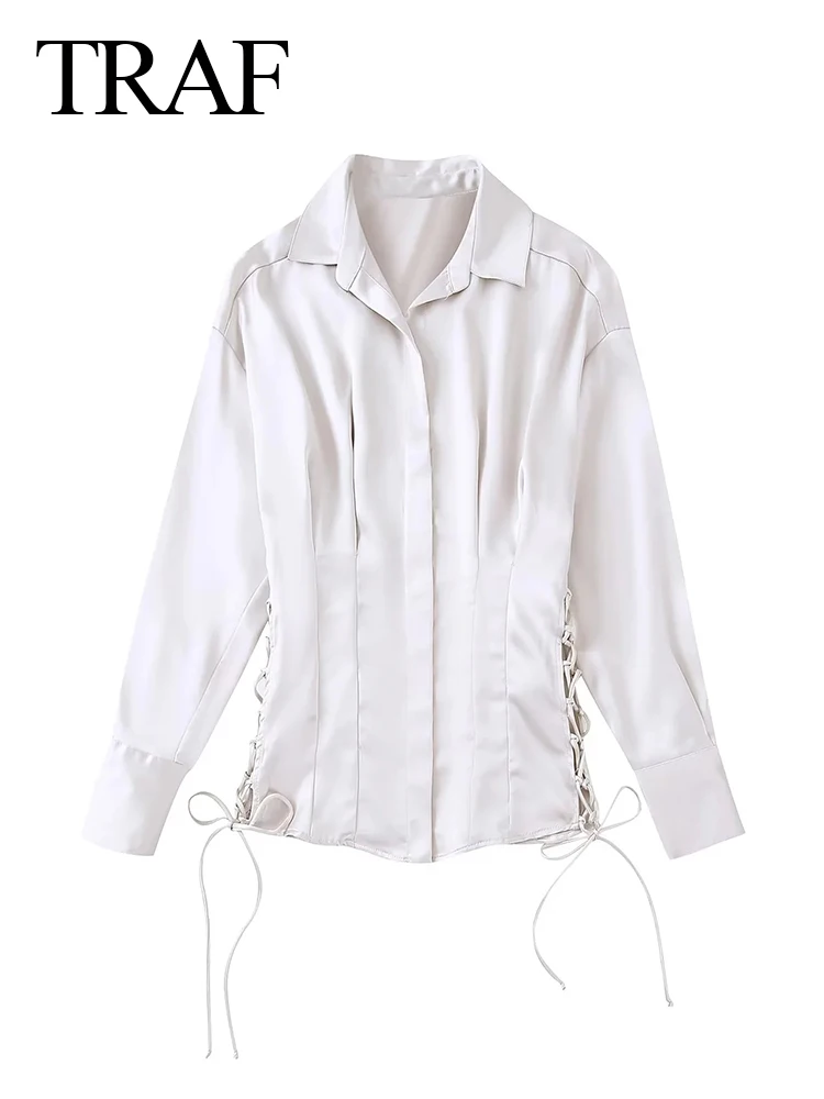 Модная новинка 2022, шикарная женская рубашка TRAF, однобортная Облегающая рубашка с отложным воротником и бантом на ремешке, элегантная ажурна...
Модная новинка 2022, шикарная женская рубашка TRAF, однобортная Облегающая рубашка с отложным воротником и бантом на ремешке, элегантная ажурна...
