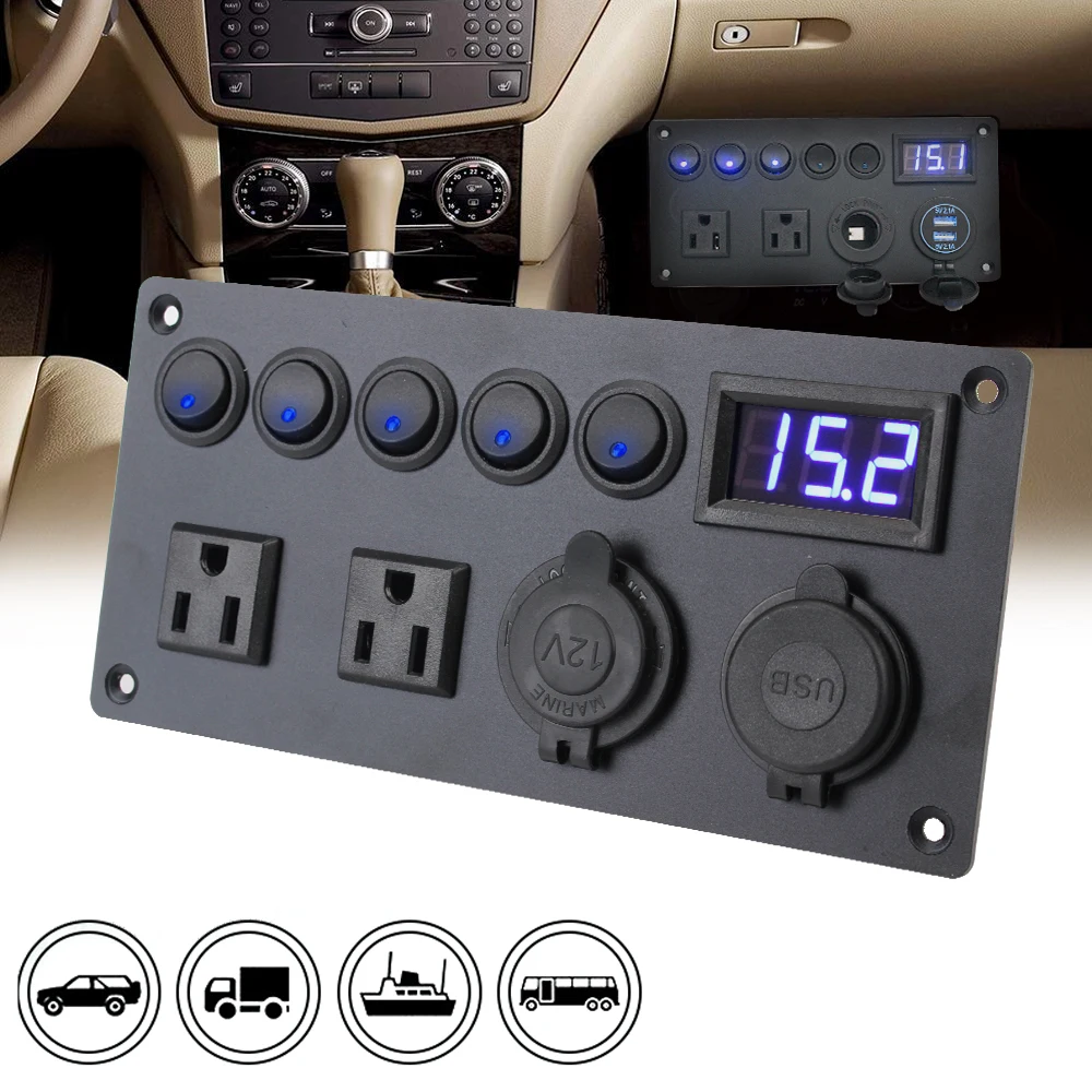 Автомобильный морской двухпортовый USB-Переключатель 12 В/24 В, 5-клавишный переключатель с американской вилкой, автомобильная панель переключ...
Автомобильный морской двухпортовый USB-Переключатель 12 В/24 В, 5-клавишный переключатель с американской вилкой, автомобильная панель переключ...