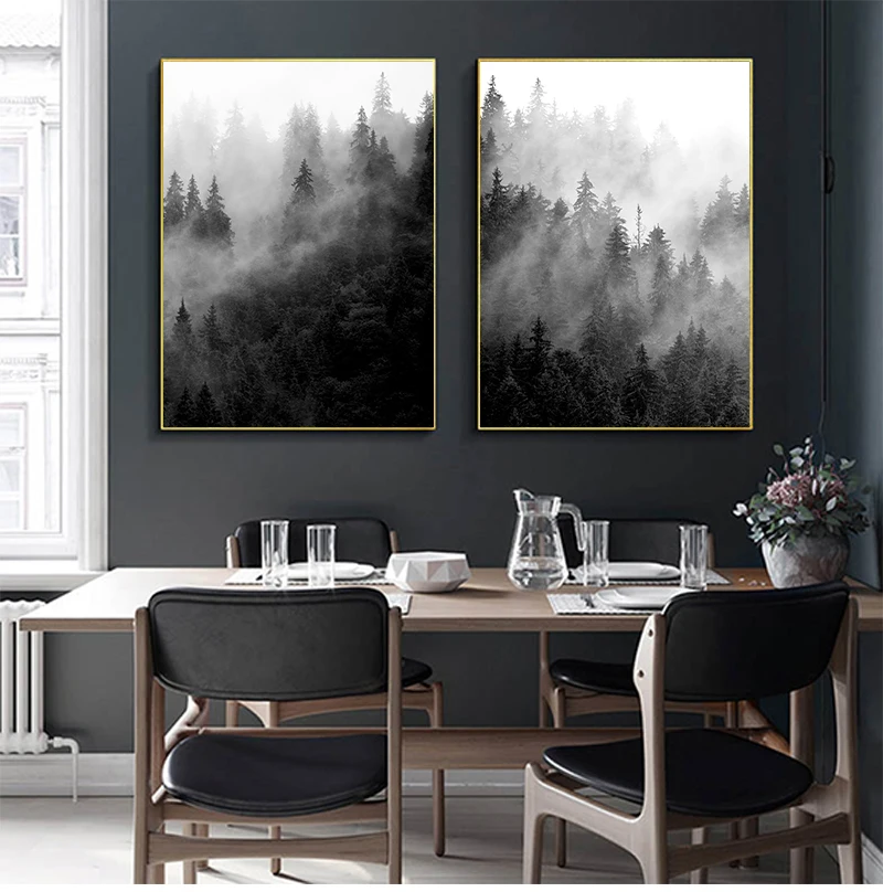 Nature Prints Forest Wall Art Black and White Tree Posters Foggy Forest Landscape Canvas Painting Wall Picture Living Room Decor
Nature Prints Forest Wall Art Black and White Tree Posters Foggy Forest Landscape Canvas Painting Wall Picture Living Room Decor
