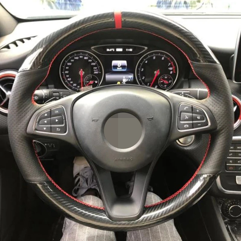 DIY Hand-Stitched Soft Black Genuine Leather Carbon Fiber Car Steering Wheel Cover For Mercedes-Benz W176 A180 A200 B180 B200
DIY Hand-Stitched Soft Black Genuine Leather Carbon Fiber Car Steering Wheel Cover For Mercedes-Benz W176 A180 A200 B180 B200