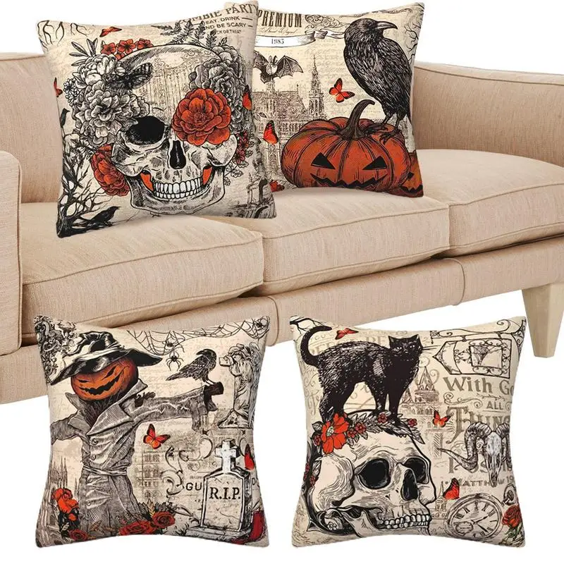 

Halloween Pillow Covers Pumpkin Skull Pillow Cases Soft Gothic Halloween Pillowcovers Halloween Decorative Throw Pillows Cases