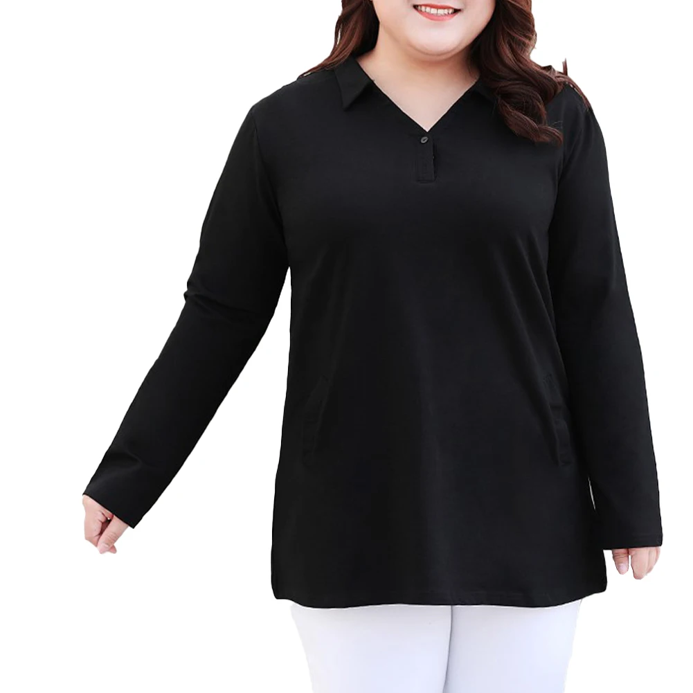 Womens Plus Size 5xl Lapel T-shirts Casual Solid Long Sleeve Tops All-match Oversized Pullovers Loose Office Lady Tee Shirt A30
Womens Plus Size 5xl Lapel T-shirts Casual Solid Long Sleeve Tops All-match Oversized Pullovers Loose Office Lady Tee Shirt A30