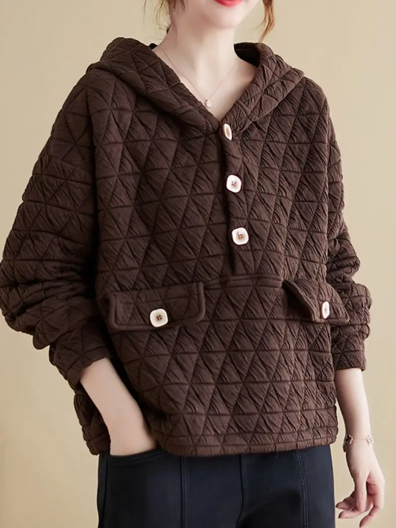 2022 Winter New Diamond-shaped Lattice Quilted Thick Warm Pullover Sweatshirt Ladies All-match Loose Hooded Long Sleeves Jacket
2022 Winter New Diamond-shaped Lattice Quilted Thick Warm Pullover Sweatshirt Ladies All-match Loose Hooded Long Sleeves Jacket