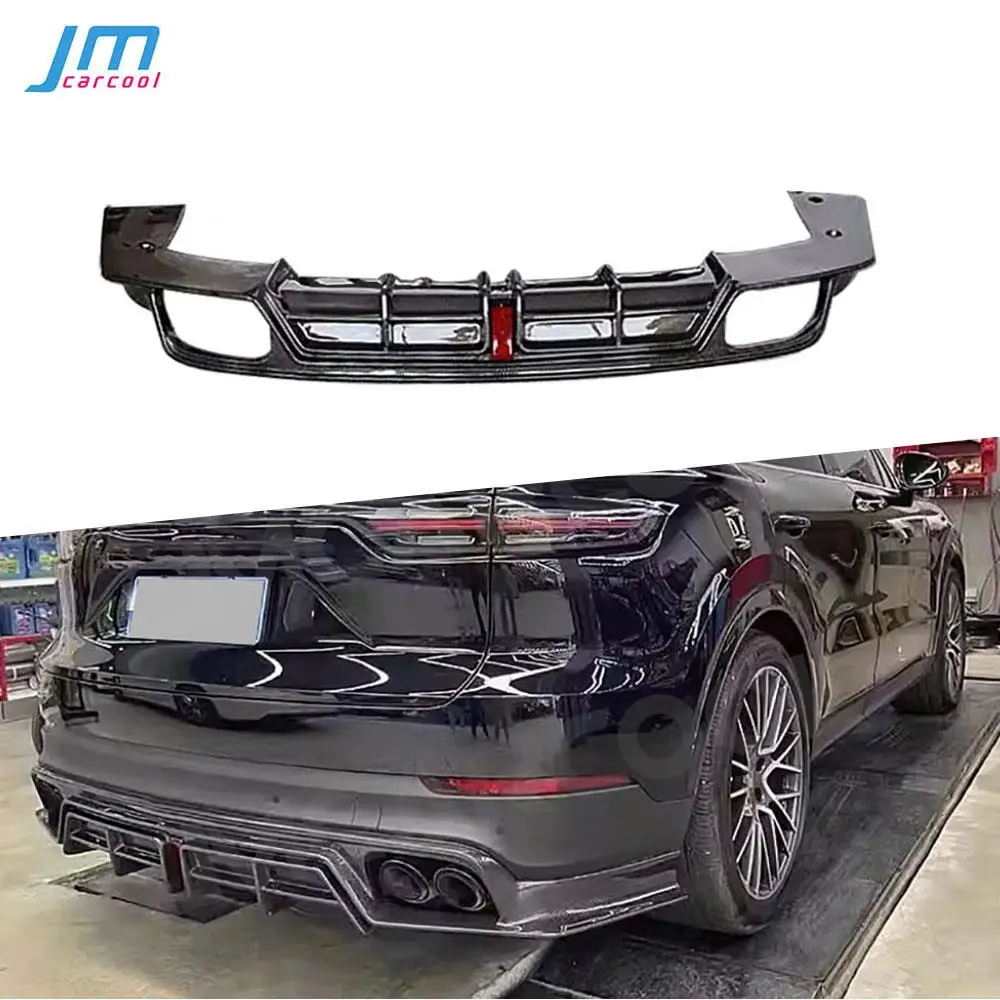 

For Porsche Cayenne 2022 Carbon Fiber Rear Lip Diffuser Spoiler With Led Light Car Bumper Guard Cover FRP Bodykit Accessories