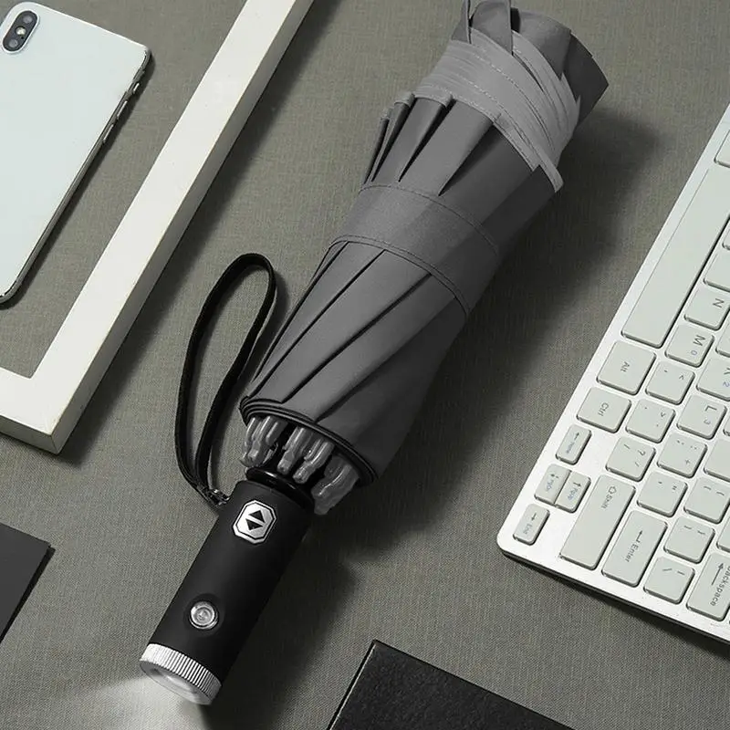 

Automatic Umbrella With Reflective Stripe Reverse Led Light Umbrella Three Folding Inverted 10 Ribs Windproof Umbrellas Travel