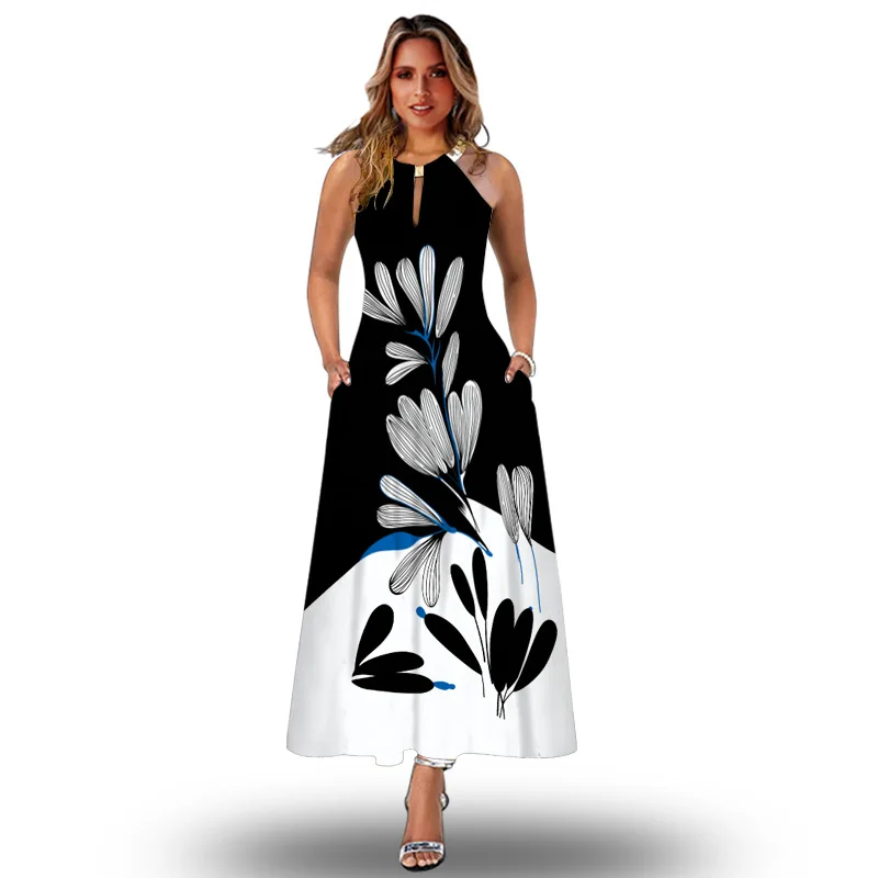 Woman Summer Maxi Dress Sexy Halter Sleeveless Casual Beach Holiday Party Robe Vestidos Elegant Black White Printing Loose Dress
Woman Summer Maxi Dress Sexy Halter Sleeveless Casual Beach Holiday Party Robe Vestidos Elegant Black White Printing Loose Dress