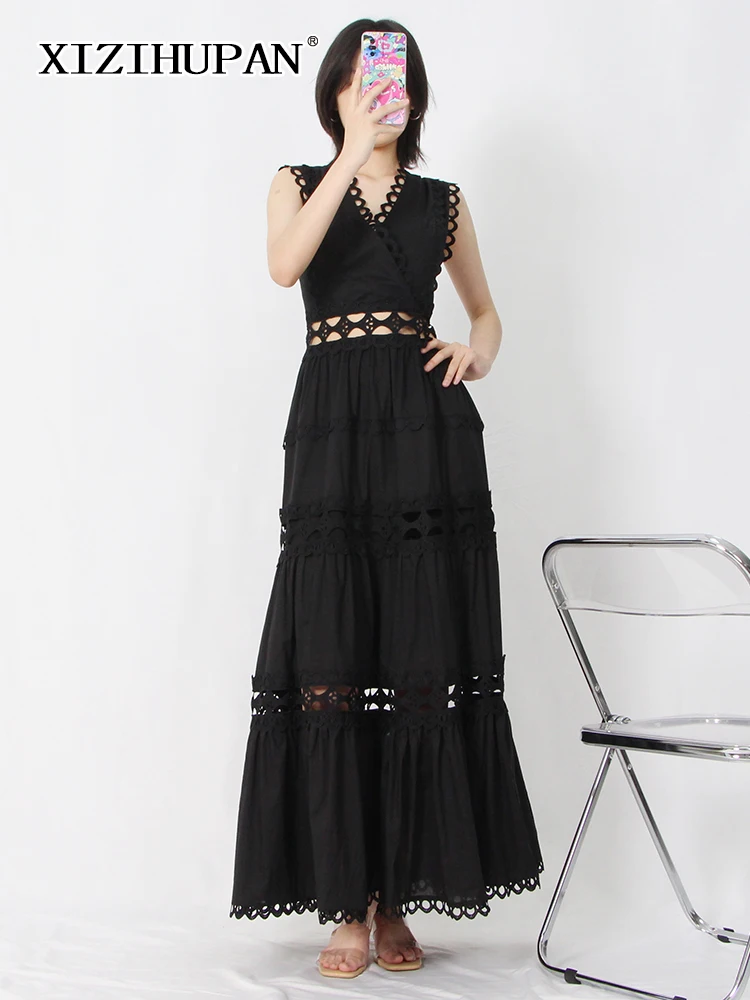 XIZIHUPAN Elegant Solid Long Dress For Women V Neck Sleeveless High Waist Cut Out Midi Dresses Female Summer Fashion Clothes New 
XIZIHUPAN Elegant Solid Long Dress For Women V Neck Sleeveless High Waist Cut Out Midi Dresses Female Summer Fashion Clothes New