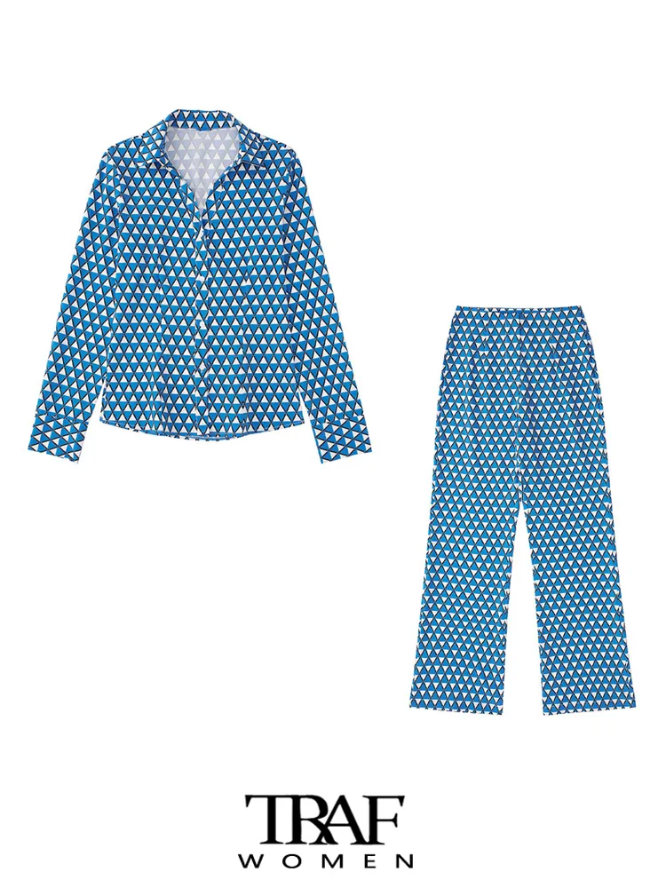 TRAF Women Fashion Geometric Print Shirts And High Waist Zipper Fly Flare Pants Female Two Piece Sets Mujer
TRAF Women Fashion Geometric Print Shirts And High Waist Zipper Fly Flare Pants Female Two Piece Sets Mujer
