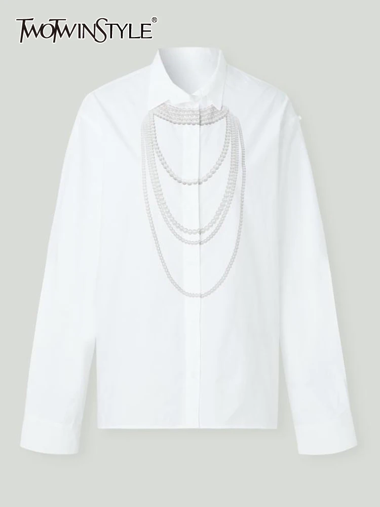 TWOTWINSTYLE Patchwork Irregular Chain Shirts For Women Lapel Long Sleeve Single Breasted Temeprament Blouse Female Fashion New
TWOTWINSTYLE Patchwork Irregular Chain Shirts For Women Lapel Long Sleeve Single Breasted Temeprament Blouse Female Fashion New