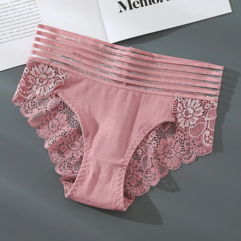 

Breathable Female Cotton Crotch Extra Wide Waistband Trunks Women's Panties Sexy Lace Attractive Underwear for Home Traveling