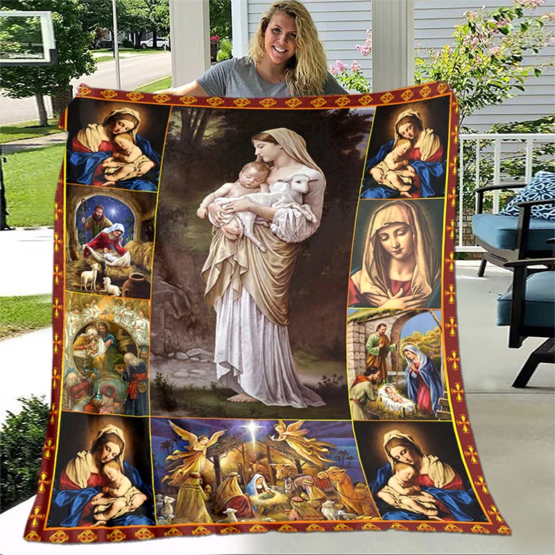 

Jesus Virgin Maria Believer Pray Pattern manta sofa bed cover soft and hairy blanket plaid Soft Warm Flannel Throw Blankets gift