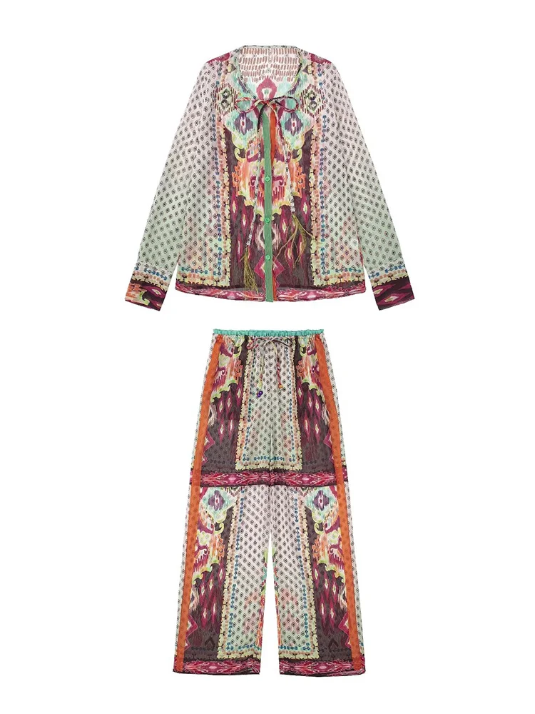 ZAA Лето 2022 Женская шикарная Ретро Повседневная рубашка с круглым вырезом и длинными рукавами с принтом и шикарный костюм с широкими брюками
ZAA Лето 2022 Женская шикарная Ретро Повседневная рубашка с круглым вырезом и длинными рукавами с принтом и шикарный костюм с широкими брюками