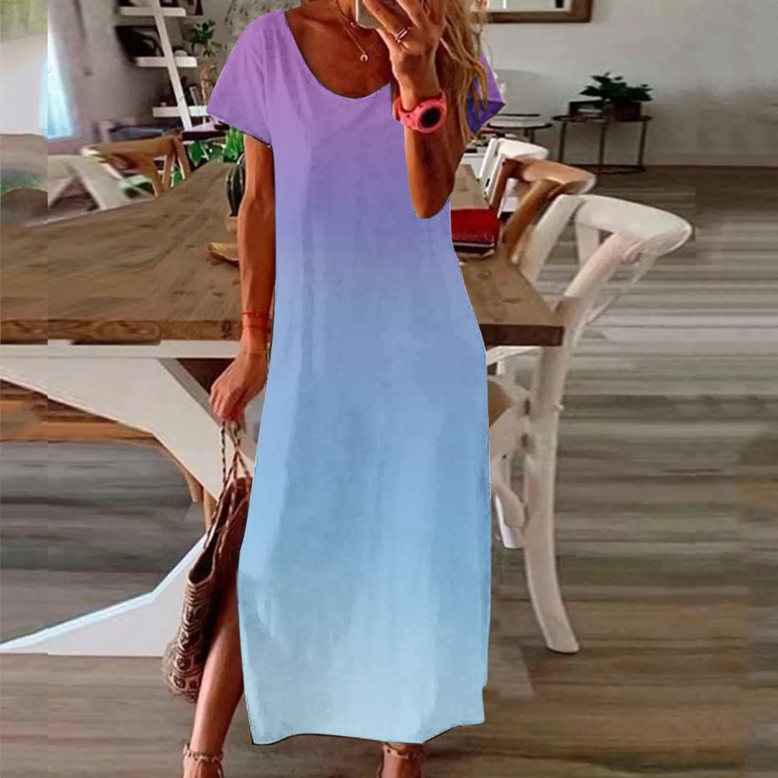 Dress Women's Gradient Colored Split Round Neck Casual Vintage Sleeves Maxi Long for girls Dress Holiday Daily Fashion Trend
Dress Women's Gradient Colored Split Round Neck Casual Vintage Sleeves Maxi Long for girls Dress Holiday Daily Fashion Trend