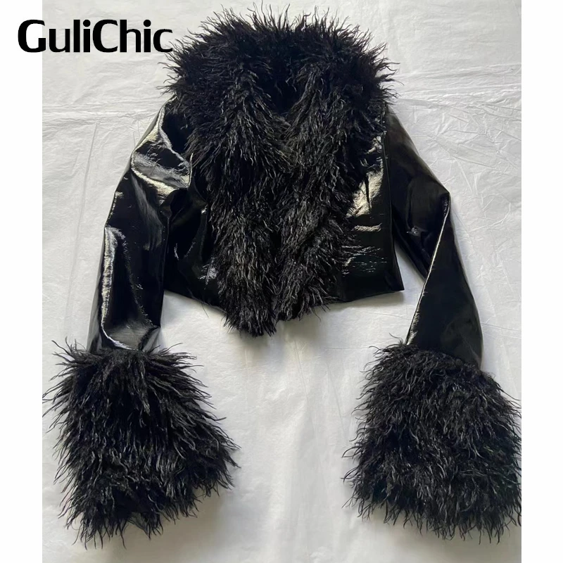 Женская куртка из ПУ кожи с длинным рукавом и перьями 
Женская куртка из ПУ кожи с длинным рукавом и перьями