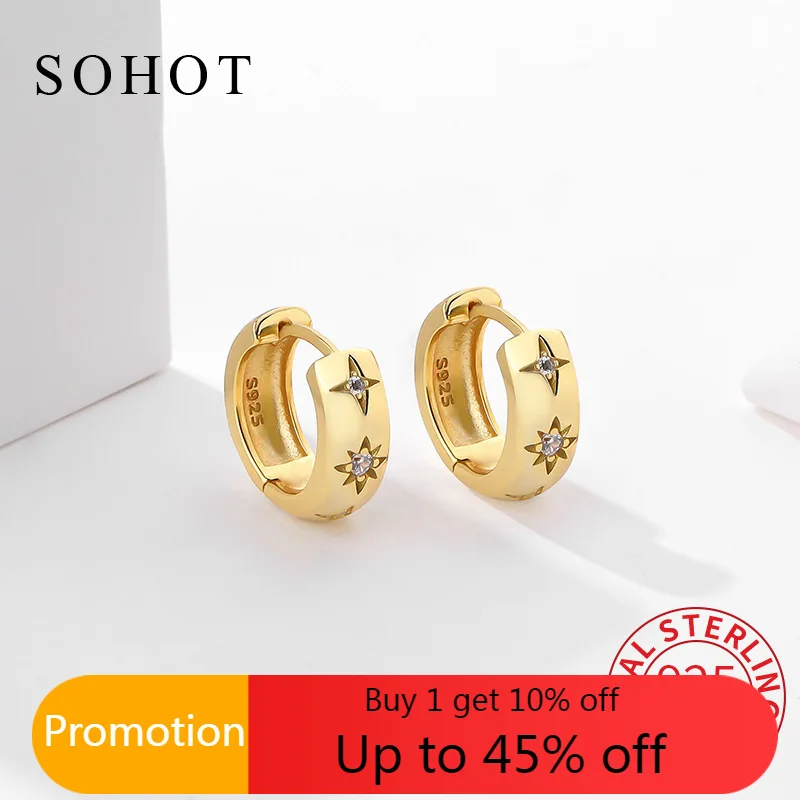 Classic Real 925 Sterling Silver Zircon Star 18K Gold Plate Hoop Earrings For Women Wedding Temperament Simple Fine Jewelry
Classic Real 925 Sterling Silver Zircon Star 18K Gold Plate Hoop Earrings For Women Wedding Temperament Simple Fine Jewelry