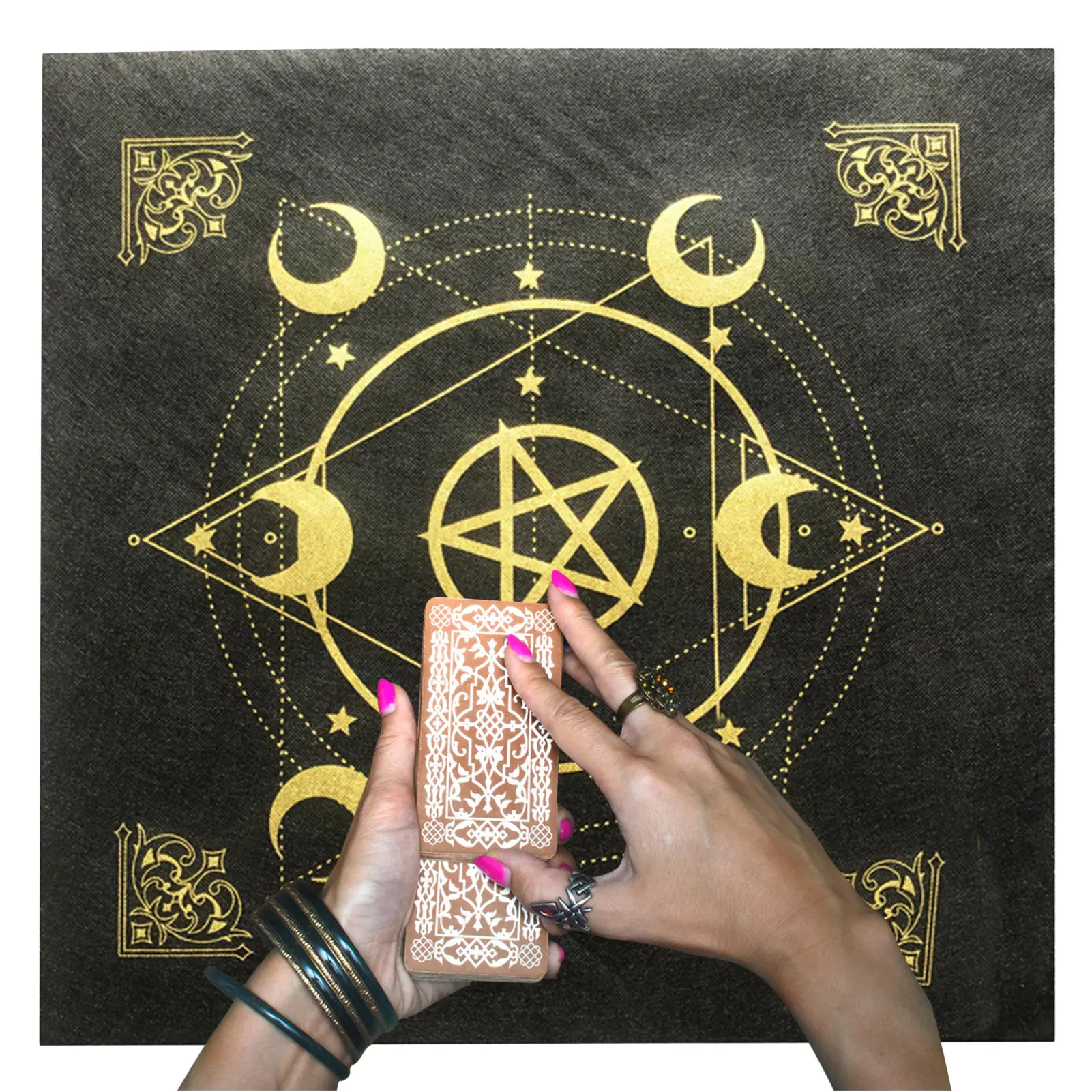 

Altar Tarot Tablecloth 49x49cm/19.3''x19.3'Eye Of Providence Table Cover With Moon Phase Hexagram Patterns Astrology Tarot Card