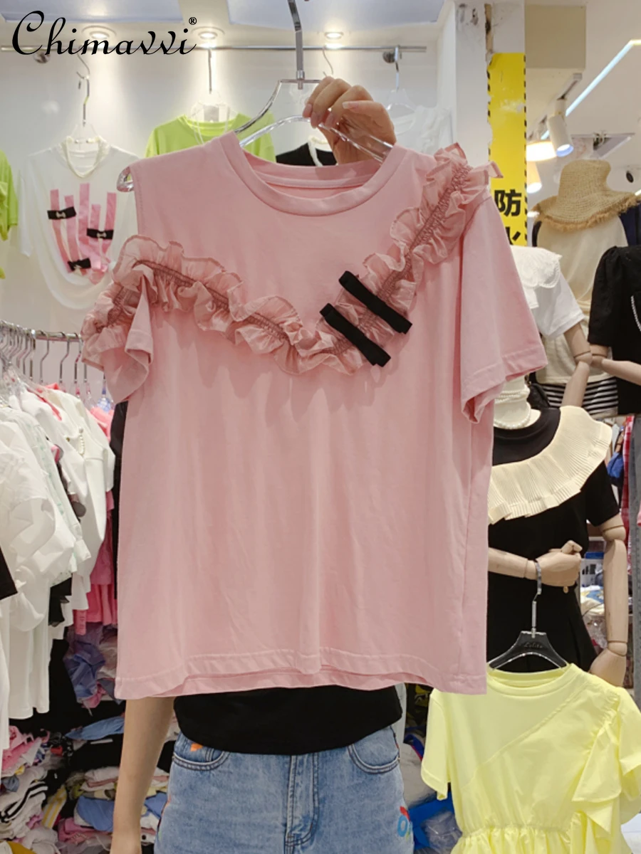 2022 Summer New Fashion Design Pleated Wooden Ear T-shirt Hollow Out Short Sleeve Round Neck Solid Color Tshirts for Women
2022 Summer New Fashion Design Pleated Wooden Ear T-shirt Hollow Out Short Sleeve Round Neck Solid Color Tshirts for Women