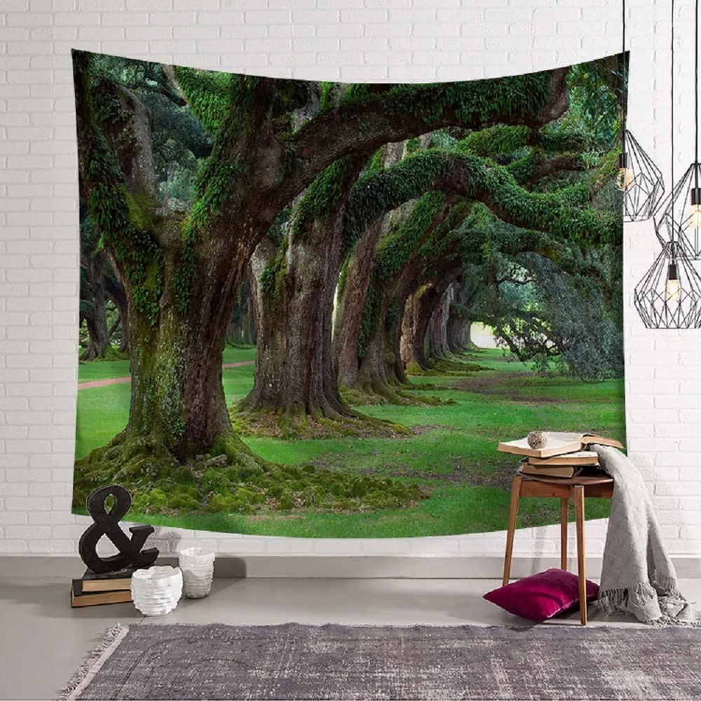 

Misty Tree Cave Nature Tapestry Sunshine Through Tree Jungle Creek Landscape Tapestries Bedroom Living Room Decor Wall Hanging