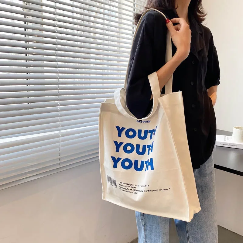 Women Canvas Shopping Bag Letters Print Female Cotton Cloth Shoulder Bag Eco Handbag Tote Reusable Grocery Shopper Bags
Women Canvas Shopping Bag Letters Print Female Cotton Cloth Shoulder Bag Eco Handbag Tote Reusable Grocery Shopper Bags