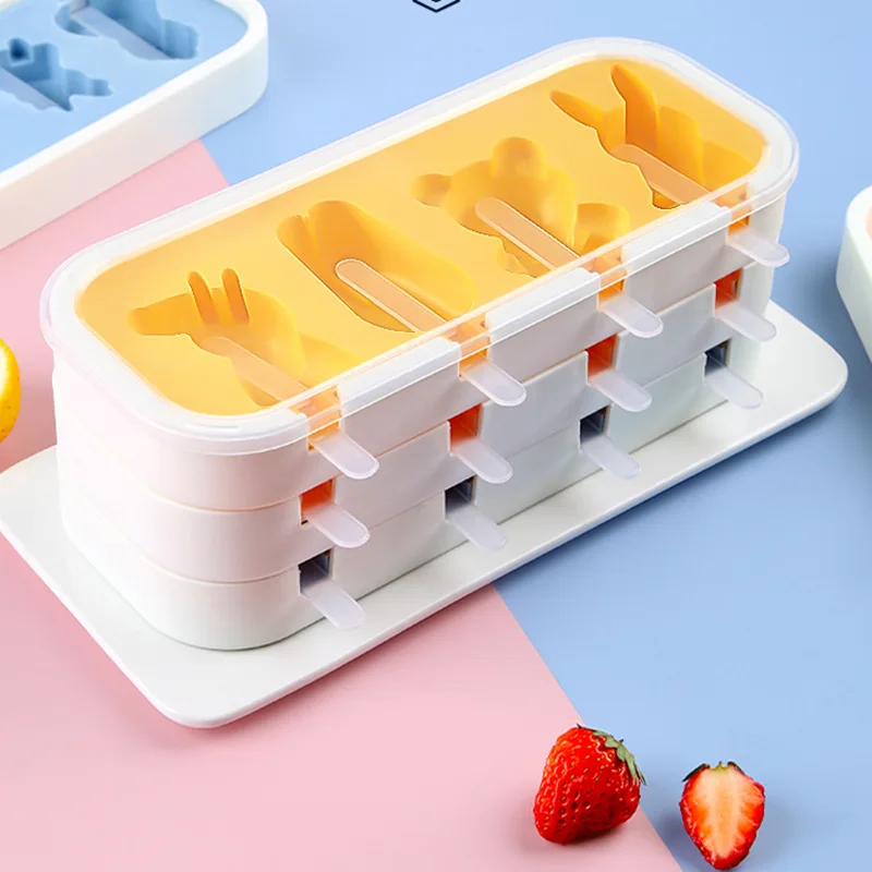 

Ice Cream Moulds Silicone Popsicle Home Made DIY Cheese Food Grade Frozen Sorbet with Lid Box Mould Kitchen Tools Gadgets Animal