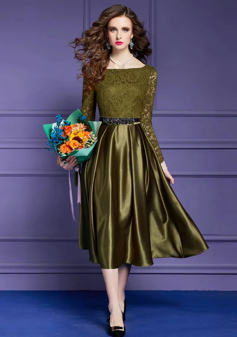 High Quality Women Spring Elegant Olive Green Lace Patchwork Fashion Cocktail Party Robe Female Retro Midi A Line Dress Vestidos
High Quality Women Spring Elegant Olive Green Lace Patchwork Fashion Cocktail Party Robe Female Retro Midi A Line Dress Vestidos