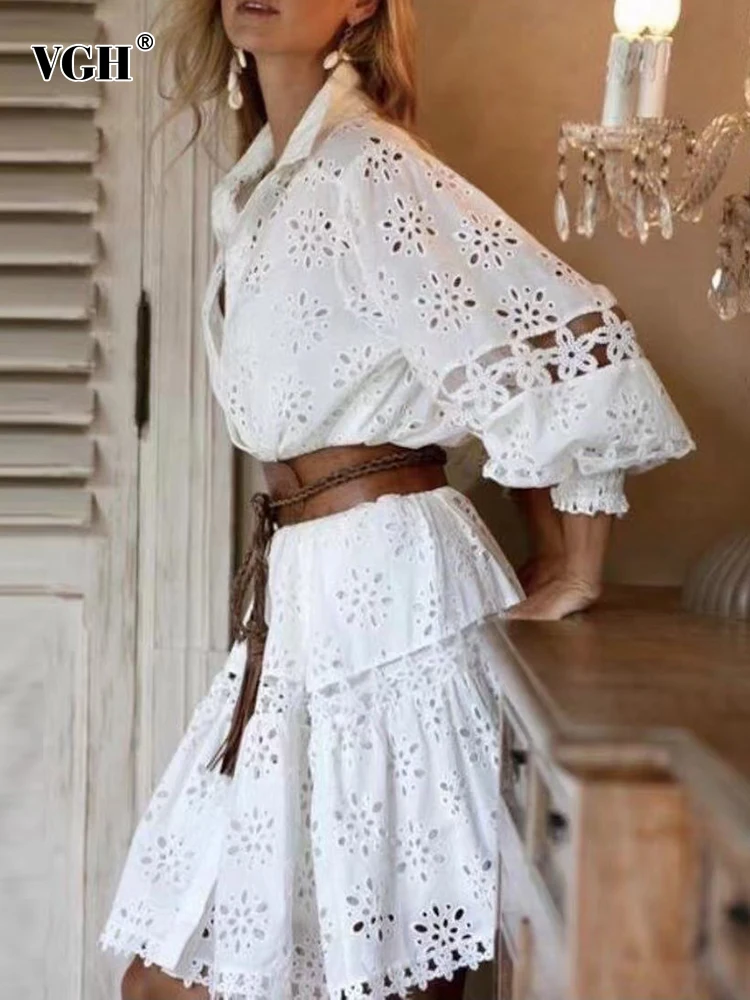 VGH Casual Cut Out Dress For Women Lapel Loose Long Lantern Sleeve Sashes Lace Up Mini A Line Dresses Female 2022 Spring Clothes
VGH Casual Cut Out Dress For Women Lapel Loose Long Lantern Sleeve Sashes Lace Up Mini A Line Dresses Female 2022 Spring Clothes