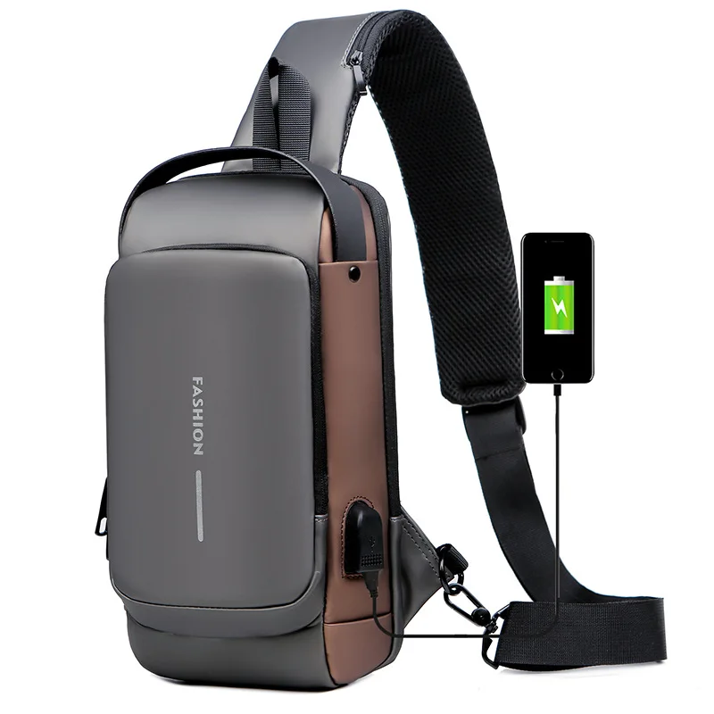 

Нагрудная сумка для мужчин, водонепроницаемый мессенджер через плечо с USB-разъемом и защитой от кражи, Роскошный дизайнерский саквояж на ремне