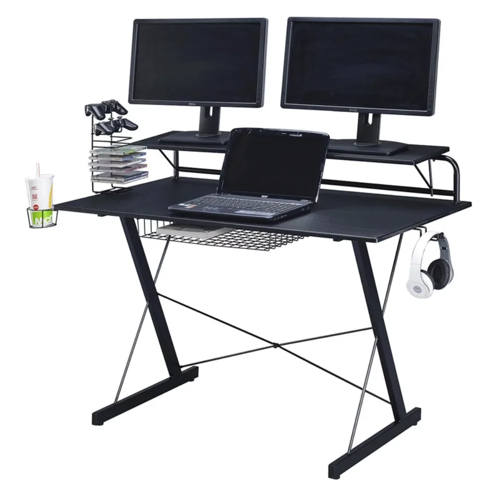 

TS-200 карбоновый компьютерный игровой стол с полками, черный компьютерный стол, стол, игровой стол, стол для ноутбука