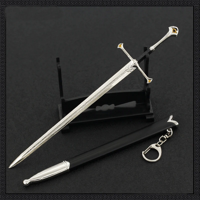 

22cm Anduril Aragorn Weapon Elves Narthil Medieval Sword Ring Metal Katana Samurai Sword Keychain Ornaments Gifts Toys for Boys