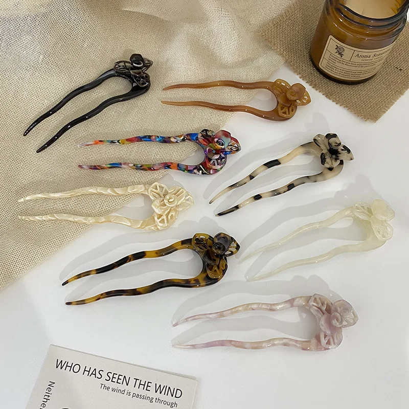 New Fashion Retro Flower Hair Sticks Acetate Hairpins U Shaped Hair Pin Tortoiseshell For Woman Girls
New Fashion Retro Flower Hair Sticks Acetate Hairpins U Shaped Hair Pin Tortoiseshell For Woman Girls