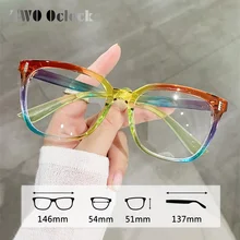 Trendy Womens Eyeglass with Frame Square Rainbow Colorful Prescription 0 Diopter Grade Glasses Female Plastic Anti Blue Eyewear