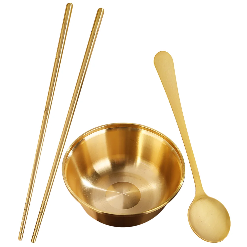 

Mixing Bowl Dinner Chopstick Brass Korean Spoons Salad Serving Rice Three Piece Suit Kitchen Storage Food