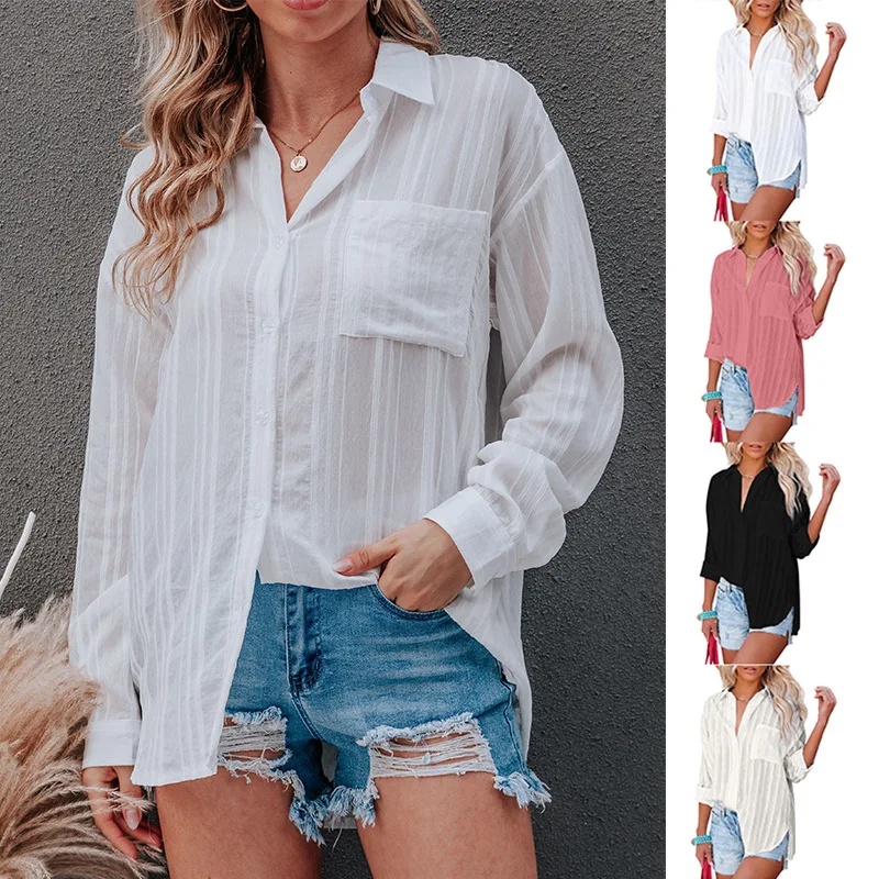 Chiffon Button Up Woman Tops Solid Color Lapel Pocket Long Sleeve Blouse Office Top White Pink Women Shirts 2022 Spring Summer
Chiffon Button Up Woman Tops Solid Color Lapel Pocket Long Sleeve Blouse Office Top White Pink Women Shirts 2022 Spring Summer
