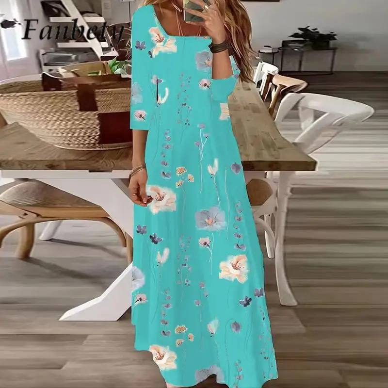 Bohemian Women's A-Line Sundress Casual Ladies Floral Print 3/4 Sleeve Loose Dress Summer Square Neck Long Dress 2023 Streetwear
Bohemian Women's A-Line Sundress Casual Ladies Floral Print 3/4 Sleeve Loose Dress Summer Square Neck Long Dress 2023 Streetwear