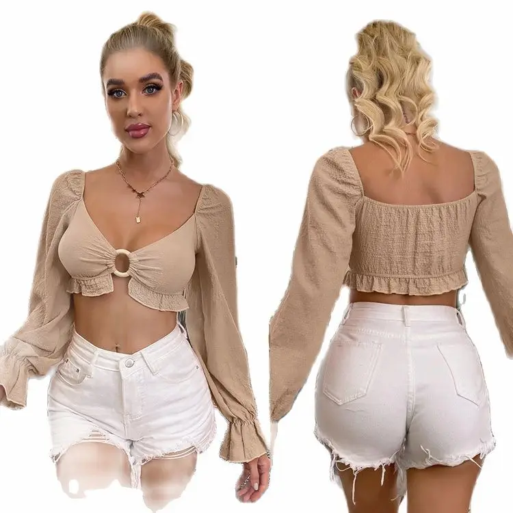 New Cut Out Sexy Long Sleeve Cropped T Shirts Women Y2K Crop Top 2022 V Neck Ruffles Casual Blouse Tops Elegant Backless Tee
New Cut Out Sexy Long Sleeve Cropped T Shirts Women Y2K Crop Top 2022 V Neck Ruffles Casual Blouse Tops Elegant Backless Tee