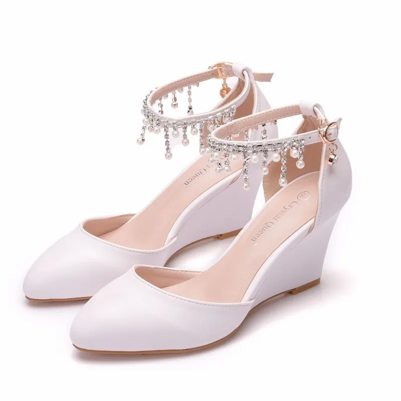High Heels For Women Sandals Pointed Toe Rhinestone Buckle Strap PU 7CM Wedges String Bead Outdoor Women Shoes White
High Heels For Women Sandals Pointed Toe Rhinestone Buckle Strap PU 7CM Wedges String Bead Outdoor Women Shoes White