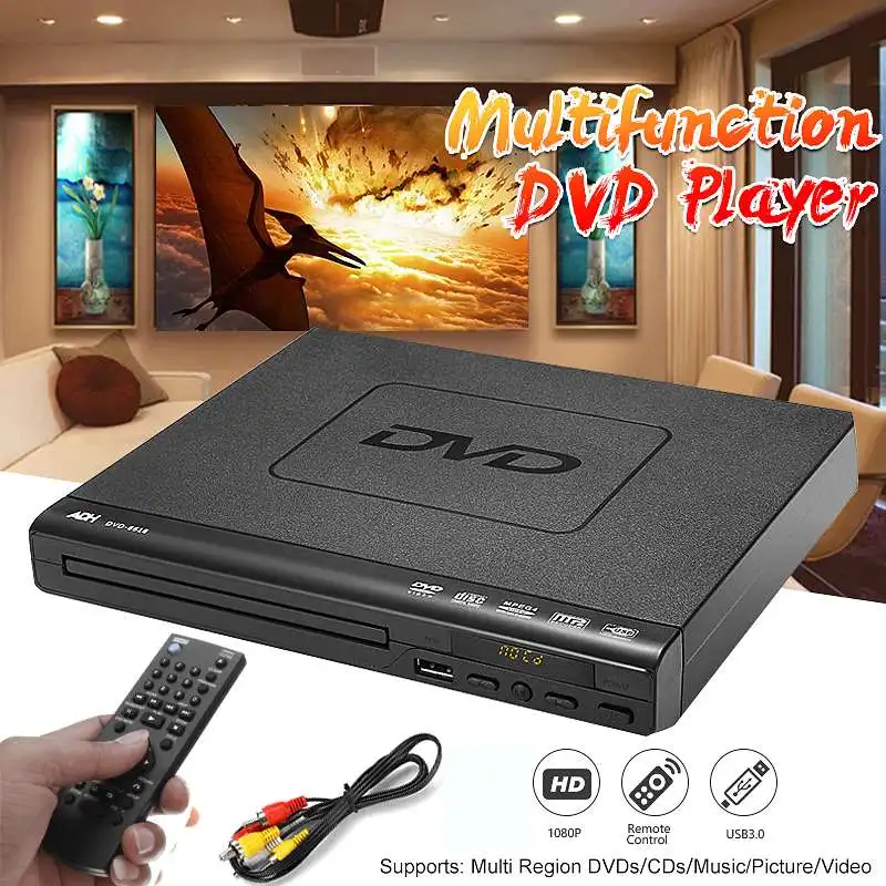 

1080P DVD Player For TV All Region Free DVD Player With AV Output and USB Input Support CD SVCD VCD MP3 Function 110V-240V