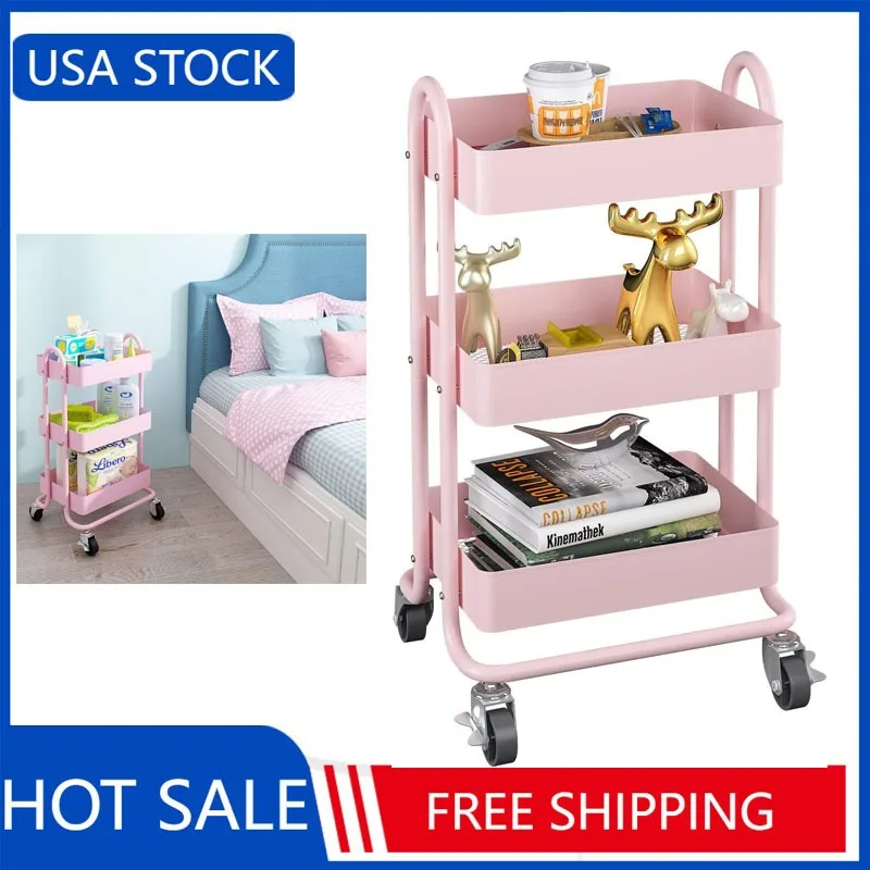3-Tier Metal Utility Rolling Cart, Heavy Duty Multifunction Cart with Lockable Casters, Easy to Assemble, Suitable (Pink)
3-Tier Metal Utility Rolling Cart, Heavy Duty Multifunction Cart with Lockable Casters, Easy to Assemble, Suitable (Pink)