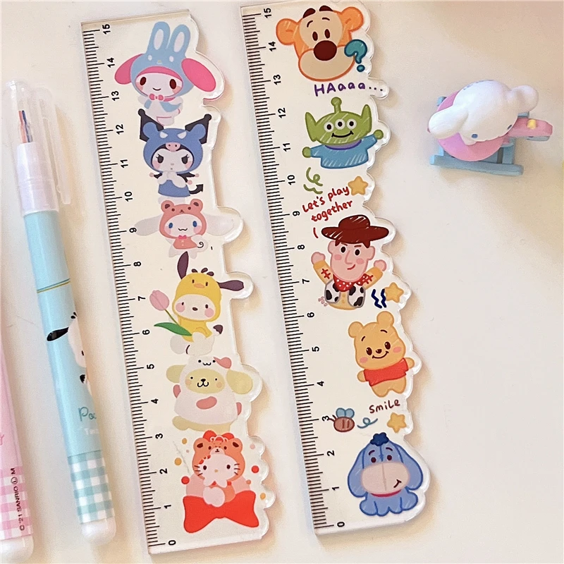 Мультяшная Sanrioed Mymelody Kuromi Kawaii канцелярская линейка Ins Girlheart Cinnamoroll Акриловая картина измерительная линейка праздничный подарок