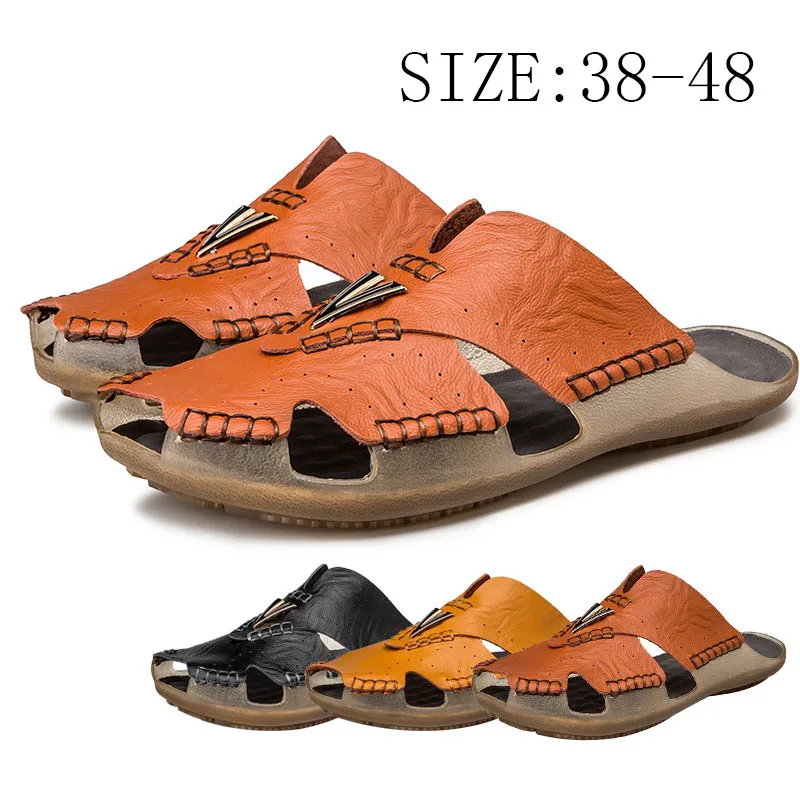 Summer Genuine Leather Men's Sandals Classic Breathable Slip-On Sandals Men Casual Beach Shoes Outdoor Slippers Plus Size 38-48
Summer Genuine Leather Men's Sandals Classic Breathable Slip-On Sandals Men Casual Beach Shoes Outdoor Slippers Plus Size 38-48