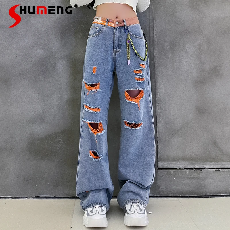 Women Baggy Ripped Jeans XXXL Streetwear 2022 Spring and Summer New Handsome Loose Slimming Color Matching Wide-Leg Denim Pants
Women Baggy Ripped Jeans XXXL Streetwear 2022 Spring and Summer New Handsome Loose Slimming Color Matching Wide-Leg Denim Pants